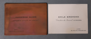 Matrice en cuivre et carte de visite, 1961, 374II/57. Emile Brémond (1890-1976) dirigea le Progrès de 1939 à 1942 et de 1944 à 1972.
