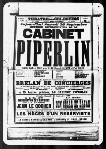 Cabinet piperlin (Le) : comédie bouffe en trois actes. Auteurs : Hippolyte Raymond et Paul Burani.