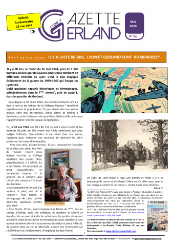 La Gazette de Gerland, n° 86 spécial anniversaire du 26 mai 1944, mai 2024