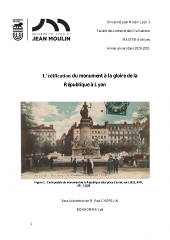 L'édification du monument à la gloire de la République à Lyon