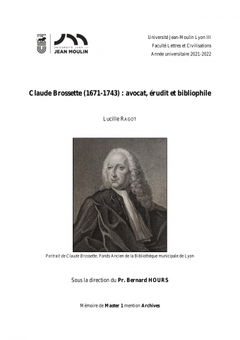 Claude Brossette (1671-1743) : avocat, érudit et bibliophile