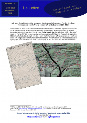 La Lettre / Société lyonnaise d'histoire de la police, n°12, juillet-septembre 2014