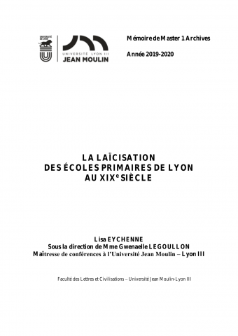 La laïcisation des écoles primaires de Lyon au XIXe siècle