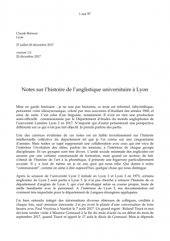 Notes sur l'histoire de l'anglistique universitaire à Lyon